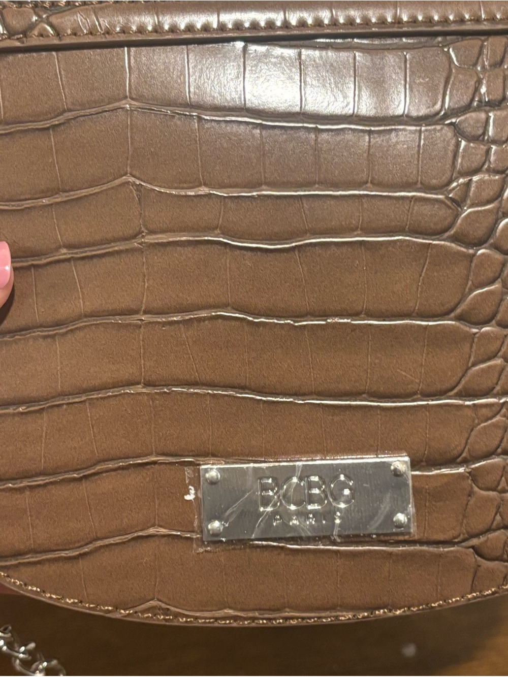 BCBG Brown Croc-Embossed Crossbody with Tassel and Chain - Picture 6 of 8